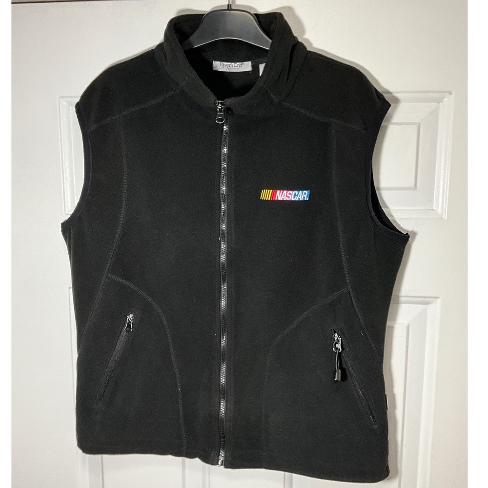 Rivers End NASCAR Fleece Vest Mens Large Black Full Zip Racing Gilet L